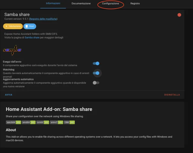 configurazione samba share