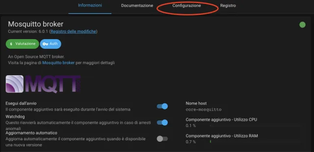 configurazione mqtt