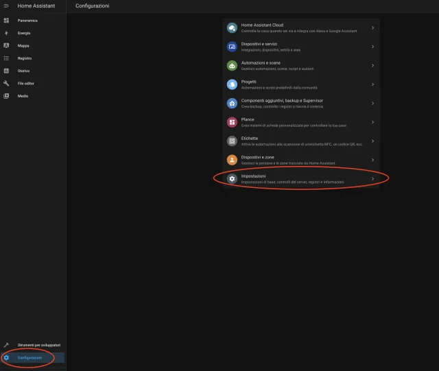 impostazioni per riavvio