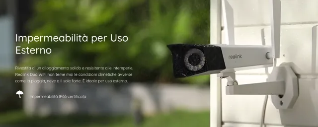 Reolink Duo WiFi ip66 esposta alla pioggia
