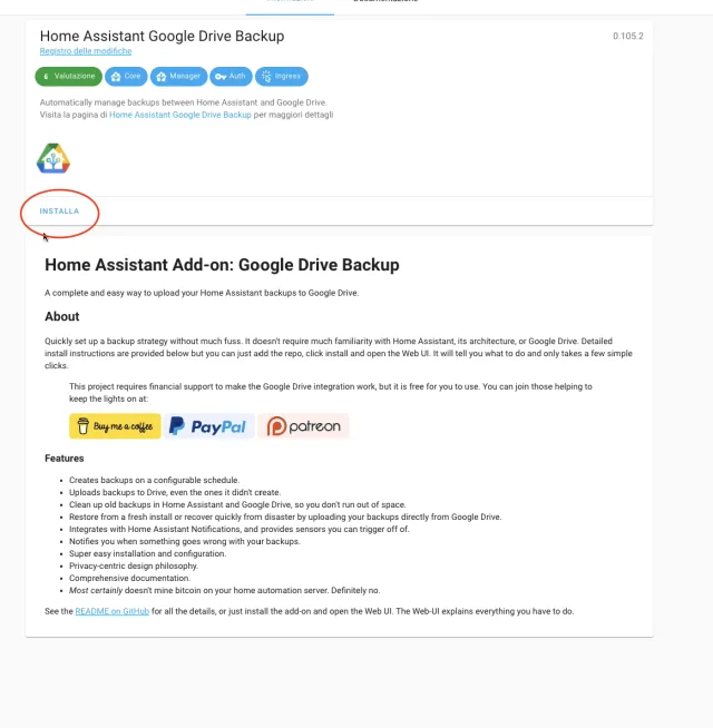 installa Google Drive Backup