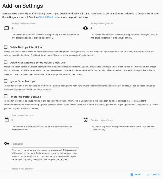 Selezione opzioni Google Drive Backup