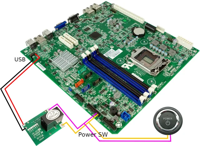 schema di collegamento Sonoff RE5V1C su scheda madre PC