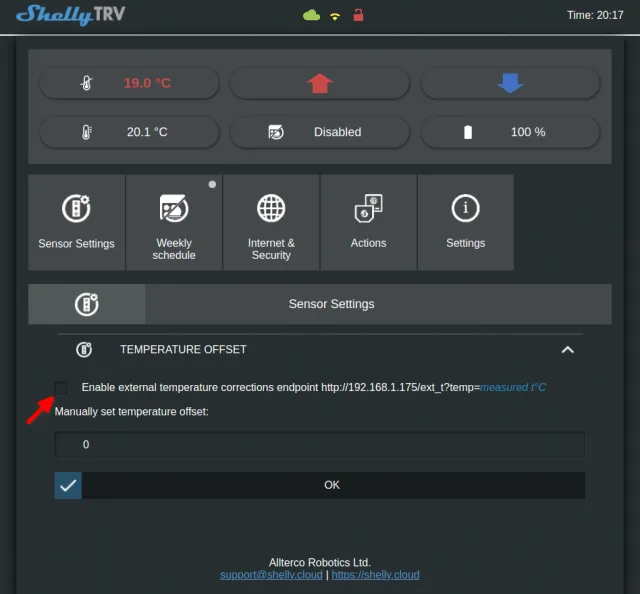impostazione per sensore di temperatura esterno
