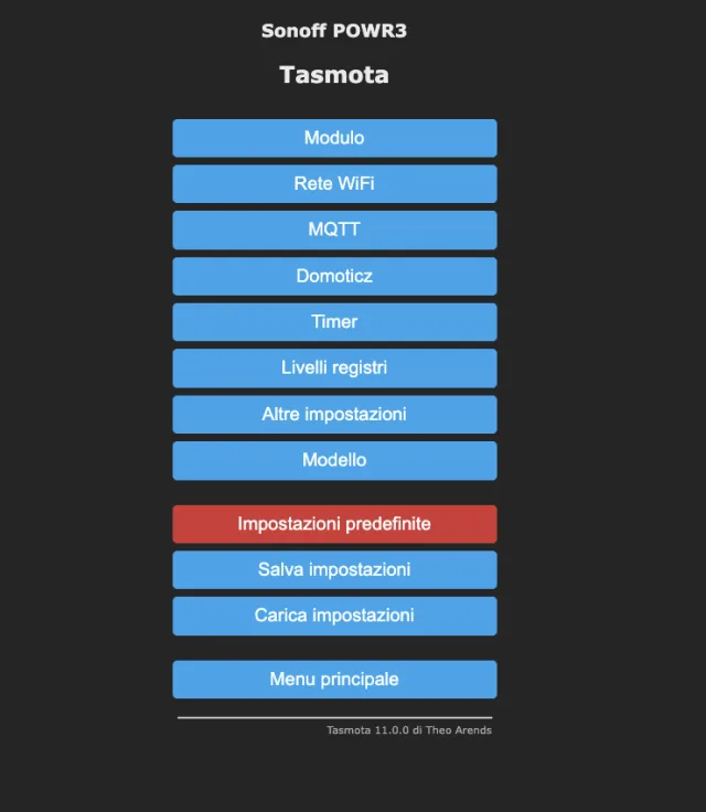 impostazioni tasmota