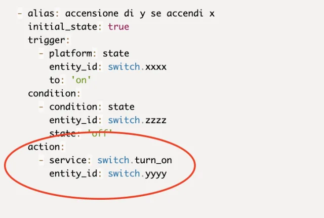 Codice di esecuzione azione home assistant