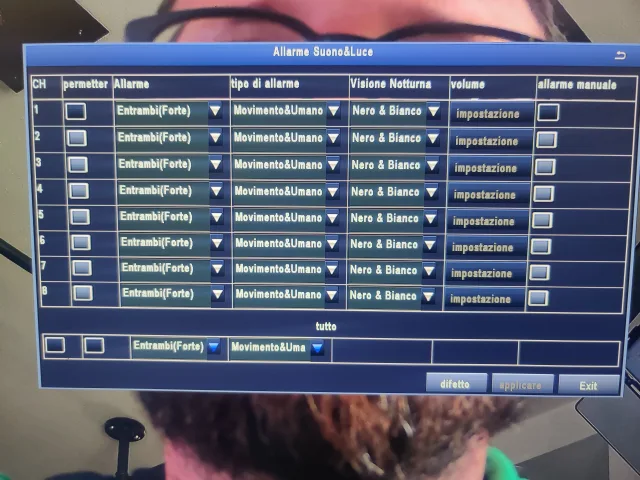 menù allarme