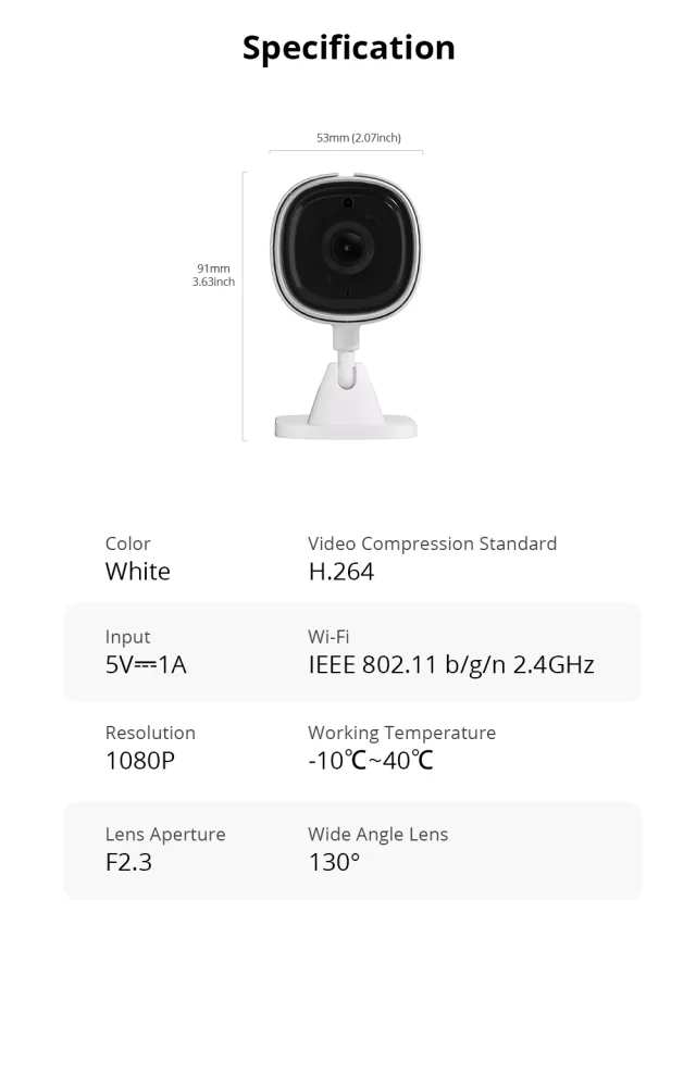 Sonoff S-CAM specifiche tecniche