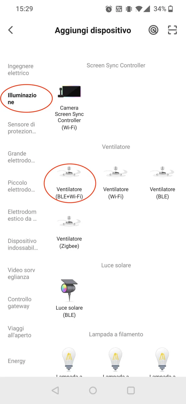 seleziona dispositivo
