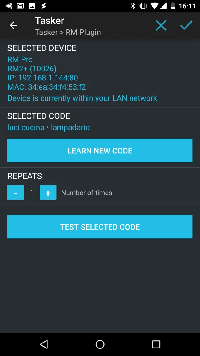 Interruttore Smart BroadLink TC2 in azione con Tasker