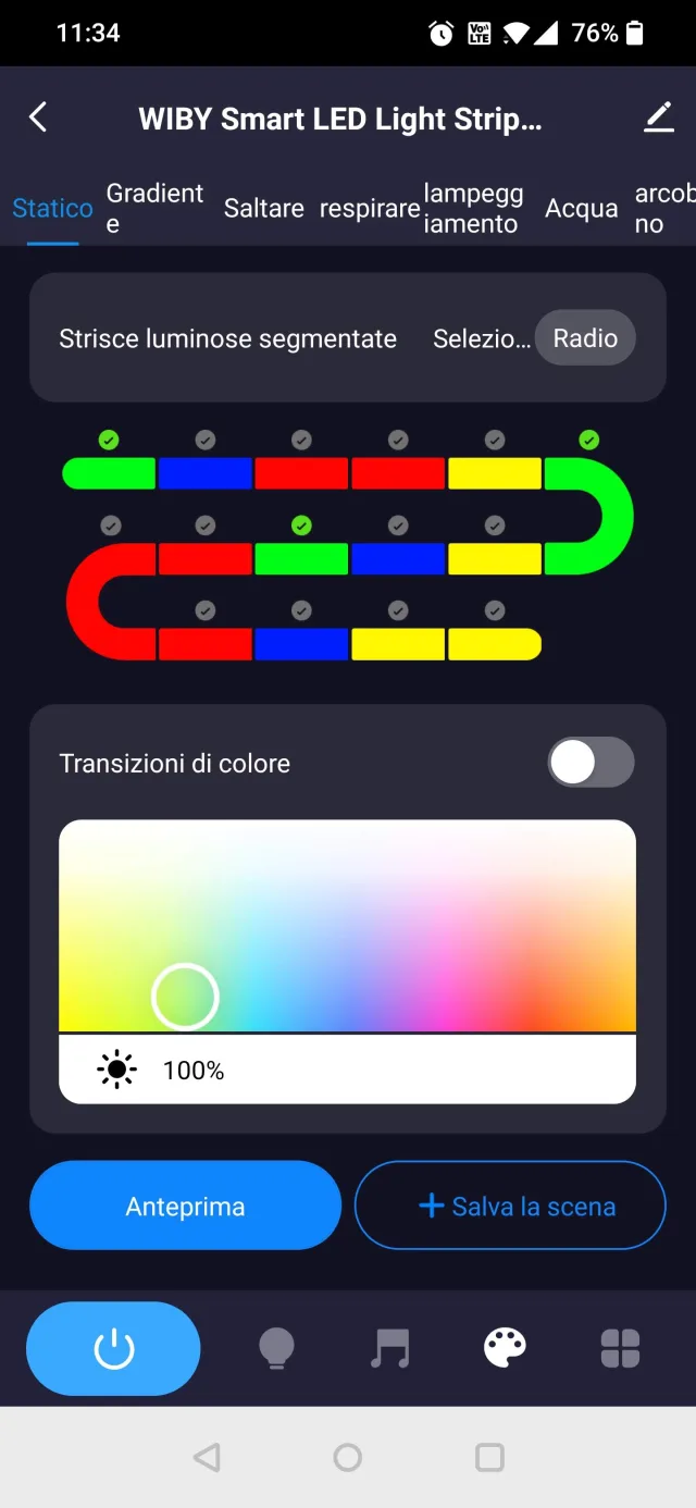 segmentazione colorata strip led