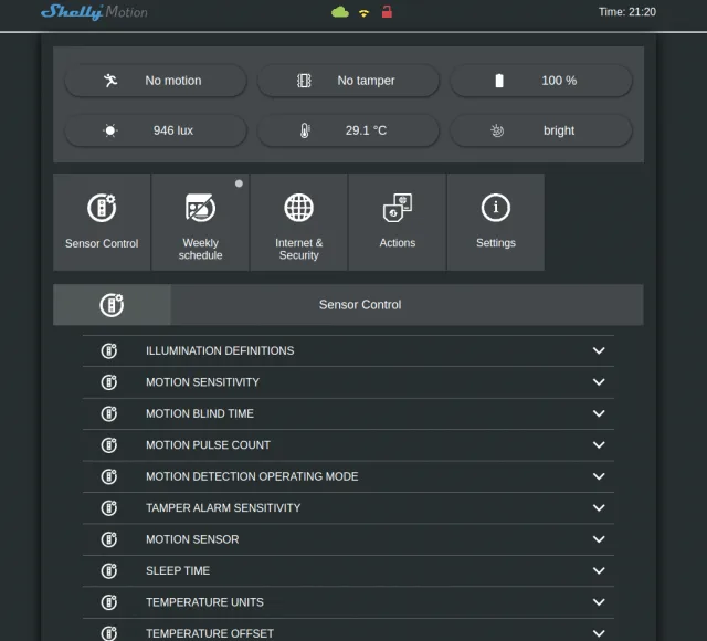 interfaccia web shelly motion 2