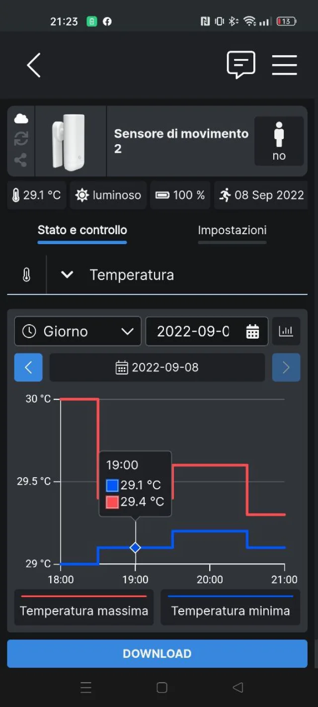 dettaglio app shelly cloud schermata shelly motion 2