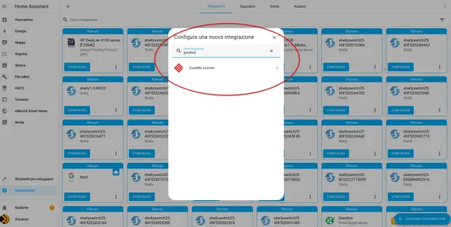 pannello integrazioni home assistant
