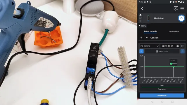 dettaglio app shelly cloud sezione grafico assorbimento elettrico con shelly pro 2 pm