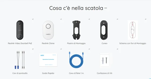 Reolink Video Doorbell contenuto della confezione