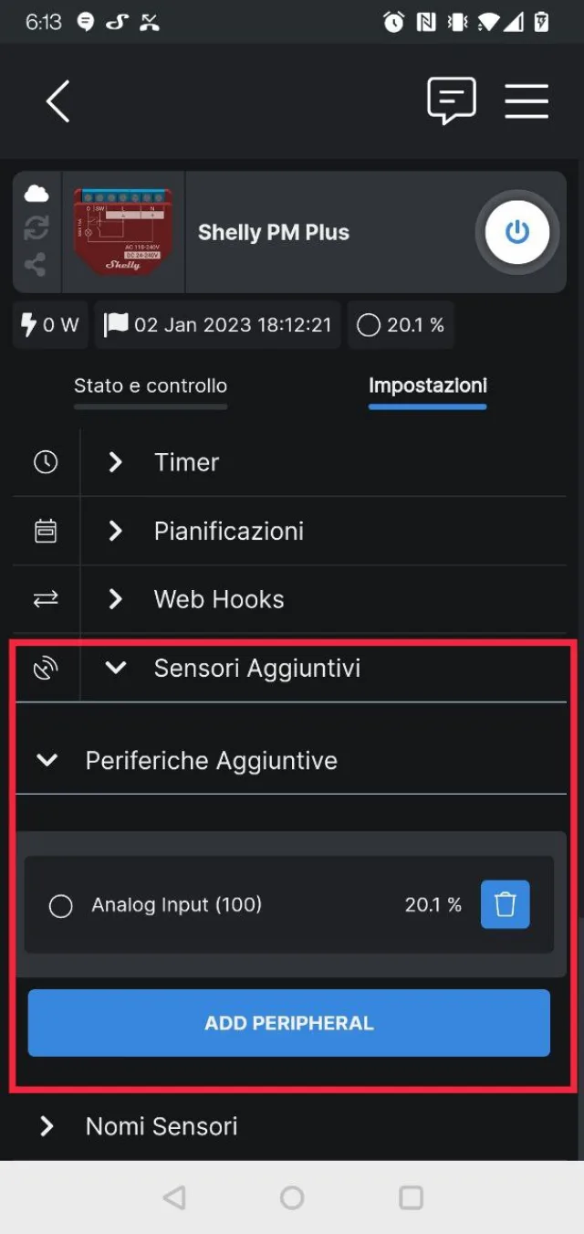 Shelly Plus ADD-ON aggiunta sensori via app