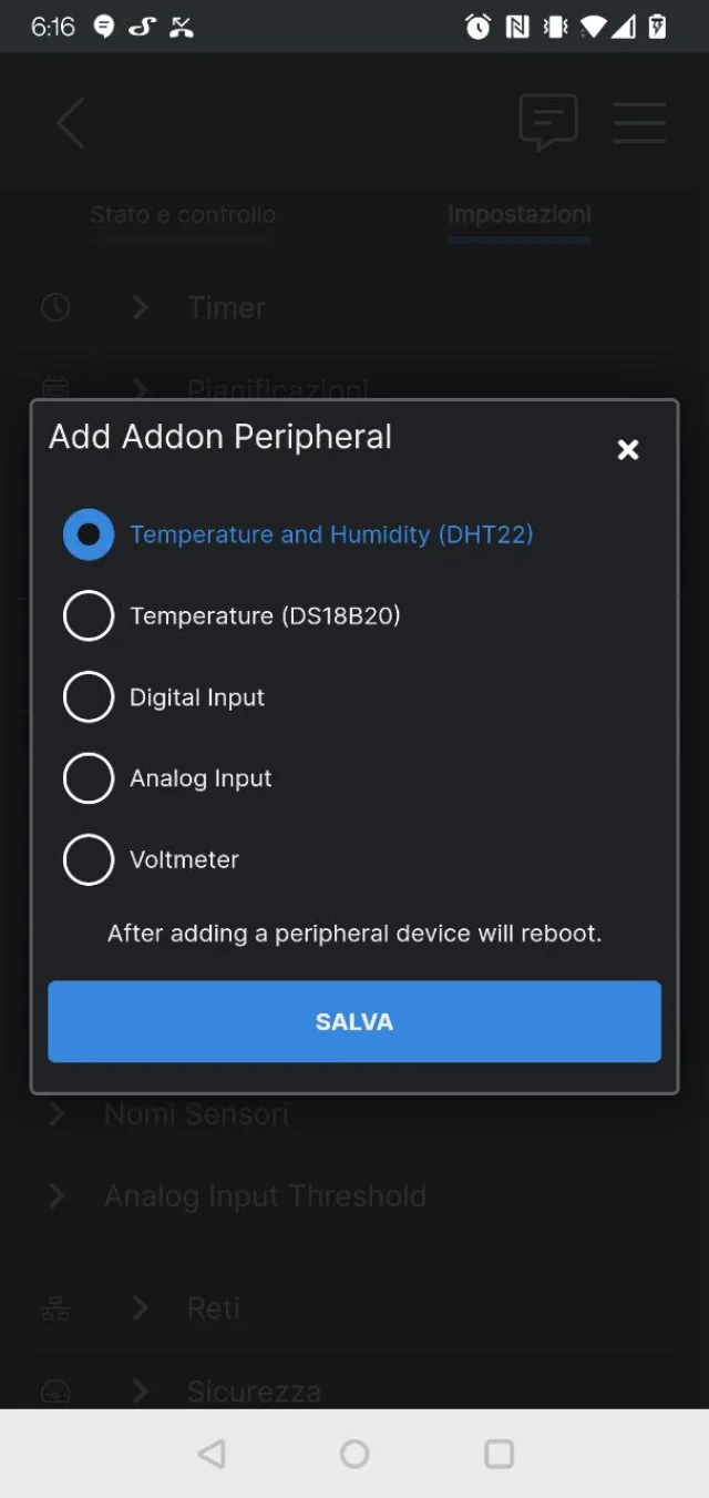 Shelly Plus ADD-ON opzioni tipi di sensori configurabili via app