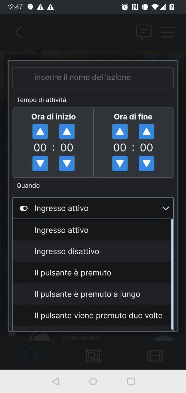 Shelly Plus i4DC Azione selezione trigger