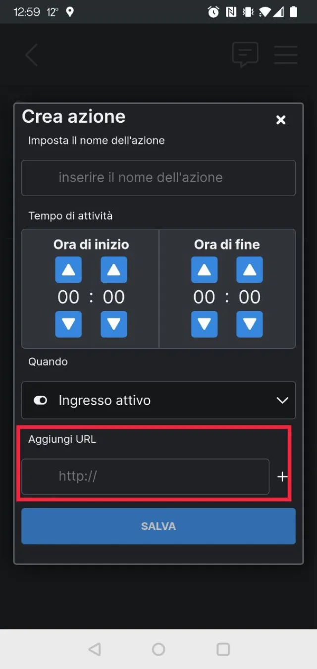 Shelly Plus i4DC app Shelly Cloud dettaglio Azione url