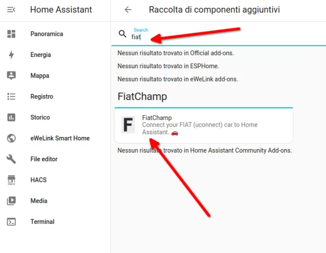 ricerca del componente aggiuntivo FiatChamp