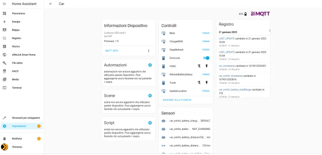 dettaglio dati e comandi disponibili dopo l'installazione del componente aggiuntivo FiatChamp