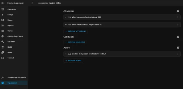 Automazione Home Assistant per interrompere la ricarica