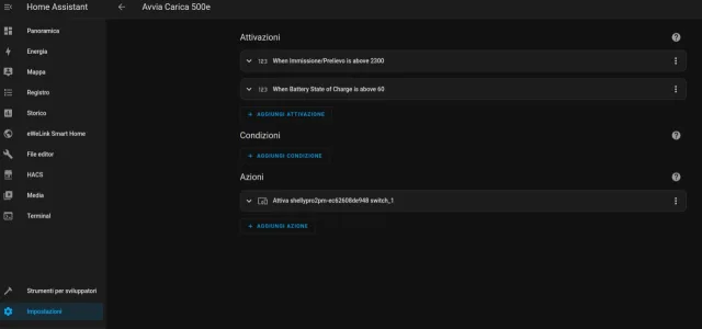 Automazione Home Assistant per avviare la ricarica