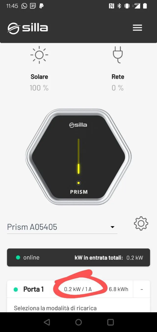App Prism Solar minimo ricarica 1A