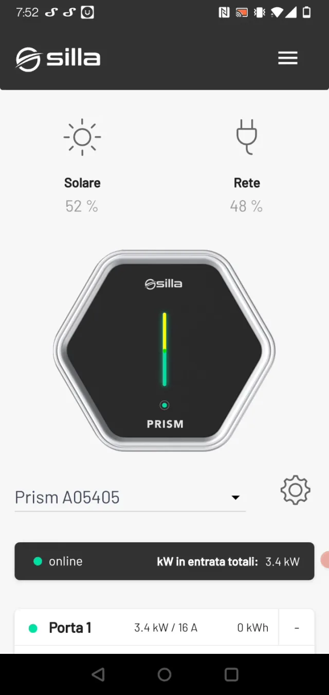 App Prism Solar schermata principale