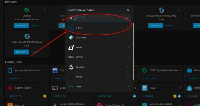 Procedura Home Assiatant per installazione Z-Wave