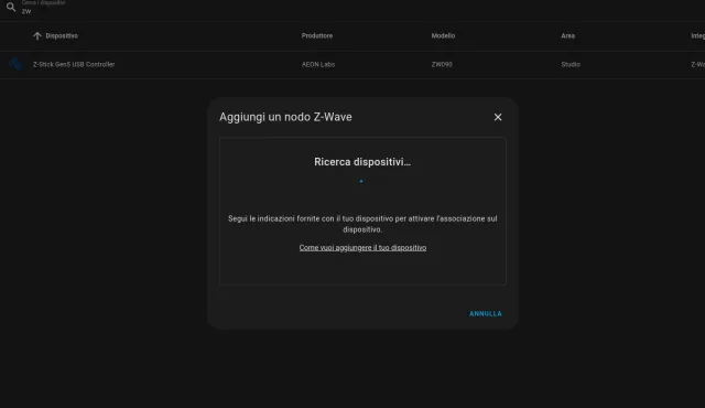 Procedura Home Assiatant per installazione Z-Wave