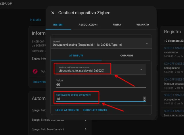 Aggiornamento Firmware Sonoff SNZB-06P direttamente da ZHA e settaggio sensibilità