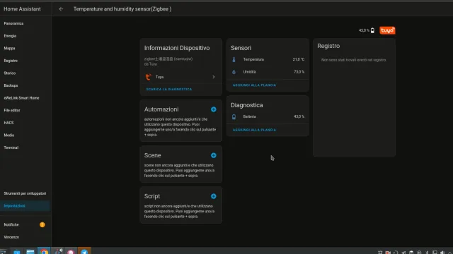 Integrazione in Home Assistant del sensore terreno Zigbee tramite integrazione Tuya Smart