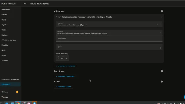 Esempio di automazione in Home Assistant con sensore terreno Zigbee