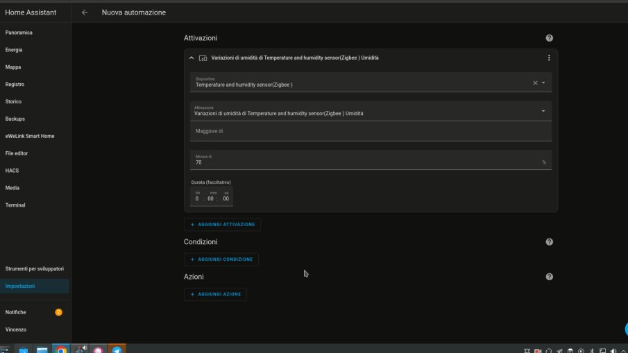 Esempio di automazione in Home Assistant con sensore terreno Zigbee