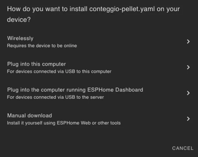 tipologie di flash esphome