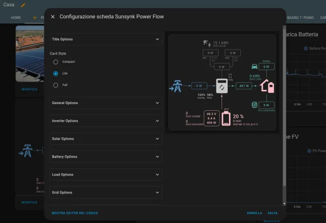 Sunsynk Power Flow parametri di configurazione
