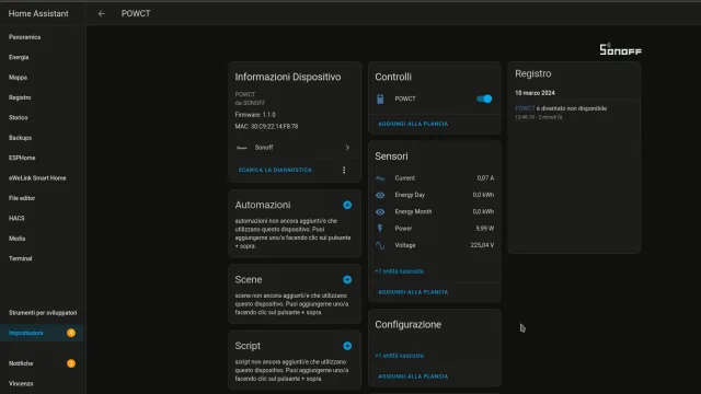 Sonoff POW Ring dettaglio integrazione in Home Assistant tramite componente SonoffLAN