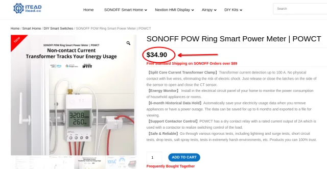 Sonoff POW Ring prezzo sullo store ITEAD