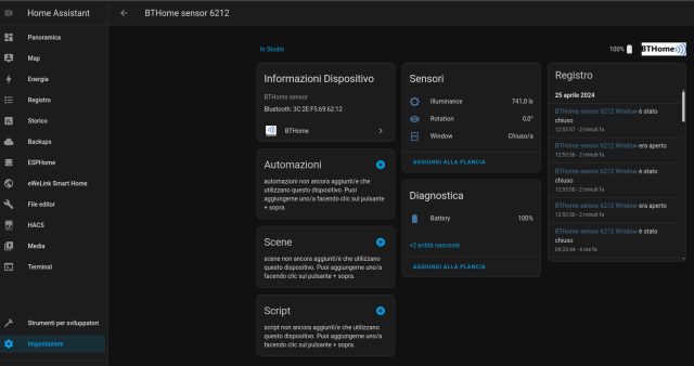 esempio di integrazione BTHome di uno Shelly BLU Door/Window