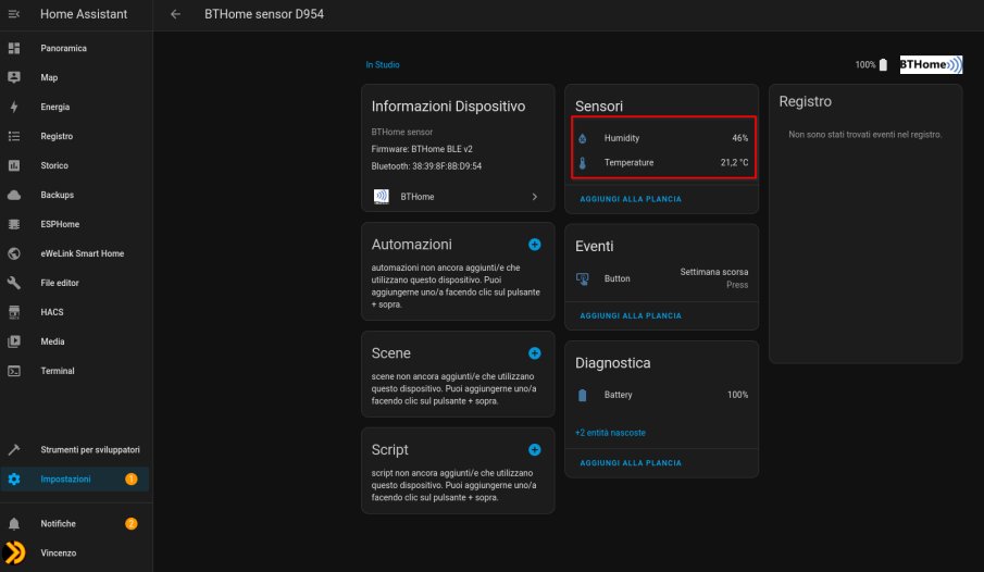 integrazione in Home Assistant dello Shelly BLU H&T