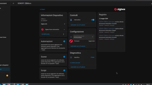 Sonoff ZBMicro integrazione in Home Assistant tramite ZigBee Home Automation