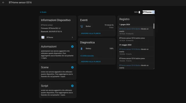 Shelly BLU Button Tough 1 integrazione in Home Assistant