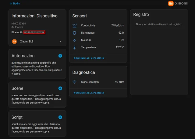 Xiaomi MI Plant Sensor in Home Assistant tramite Shelly BLU Gateway