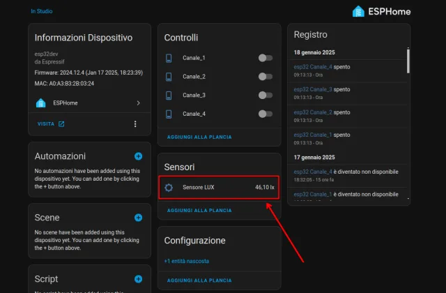 Sensore luce ambiente per Home Assistant con ESPHome
