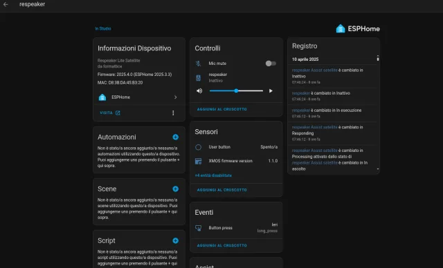 ReSpeaker Lite 2-Mic Array Voice Kit, integrazione in Home Assistant con ESPHome