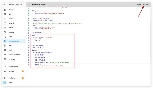 Seeed Sudio XIAO 7.5 e-Ink Panel con ESP32 - come programmarlo con ESPHome