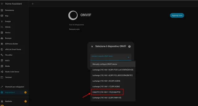 Sonoff CAM-PT2 Onvif su Home Assistant con integrazioni comandi PTZ