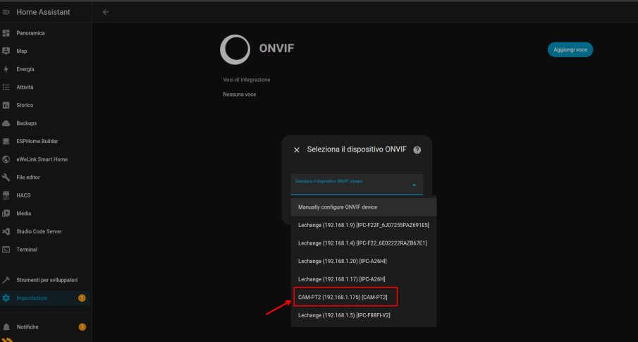 Sonoff CAM-PT2 Onvif su Home Assistant con integrazioni comandi PTZ